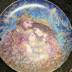Decorative Blue and Gold Plate- Edna Hibel- “The First Holiday”